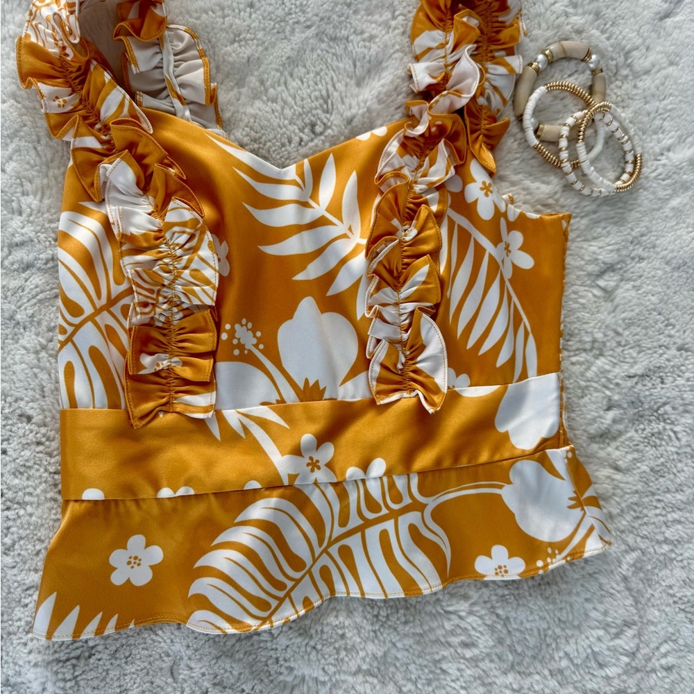 Tropical Ruffle Tank Top  size small